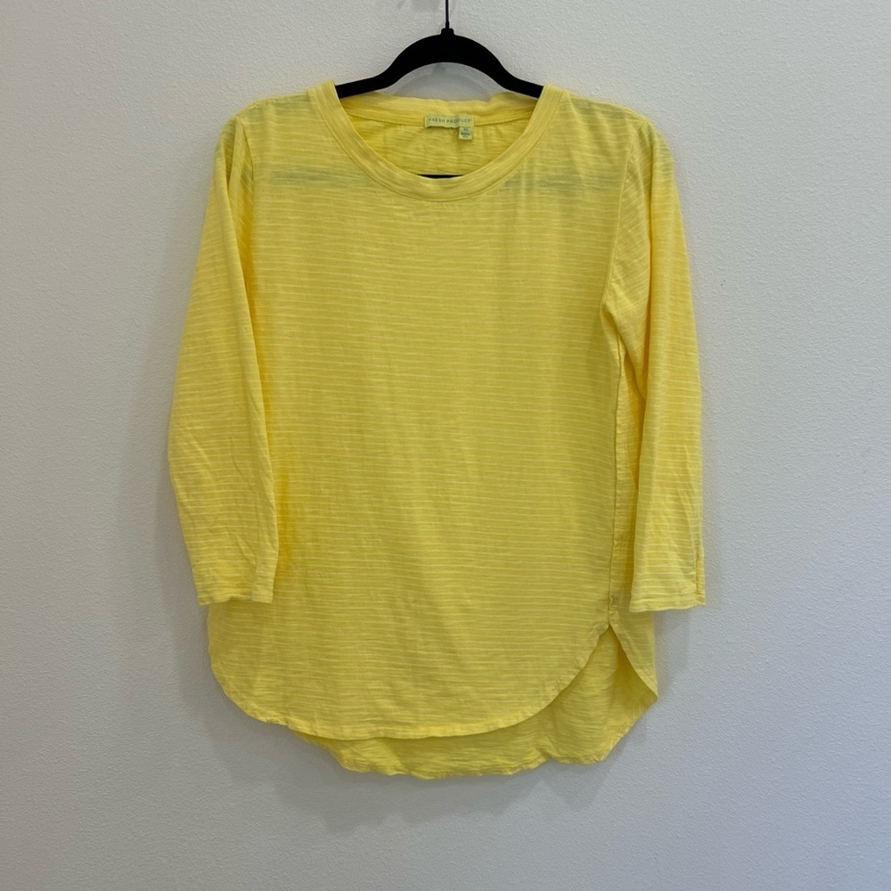 Fresh Produce 100% cotton Catalina top blouse yellow striped XS coastal beach